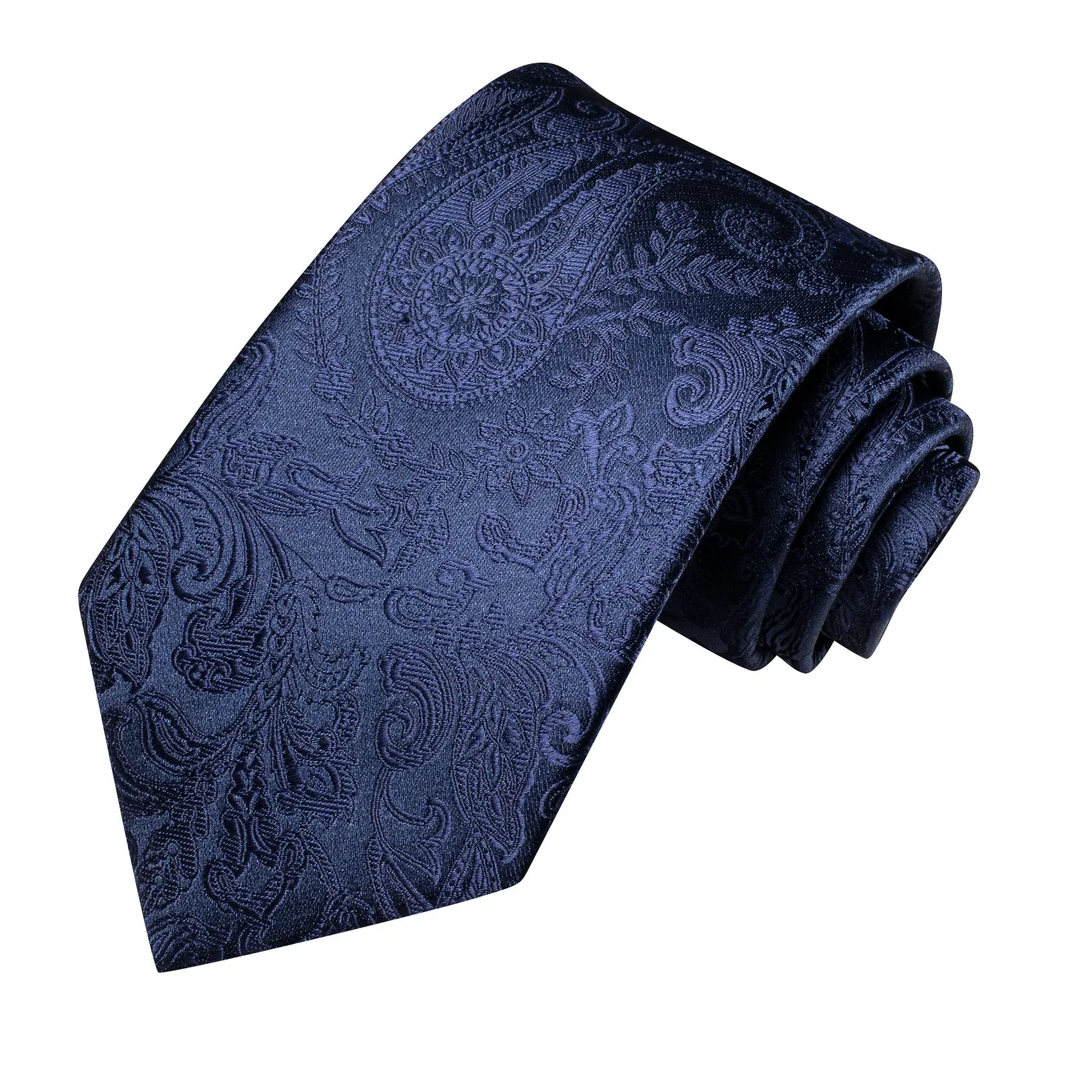 Hi-Tie Navy Blue Paisley Silk Mens Necktie Pocket Square Cufflinks Set