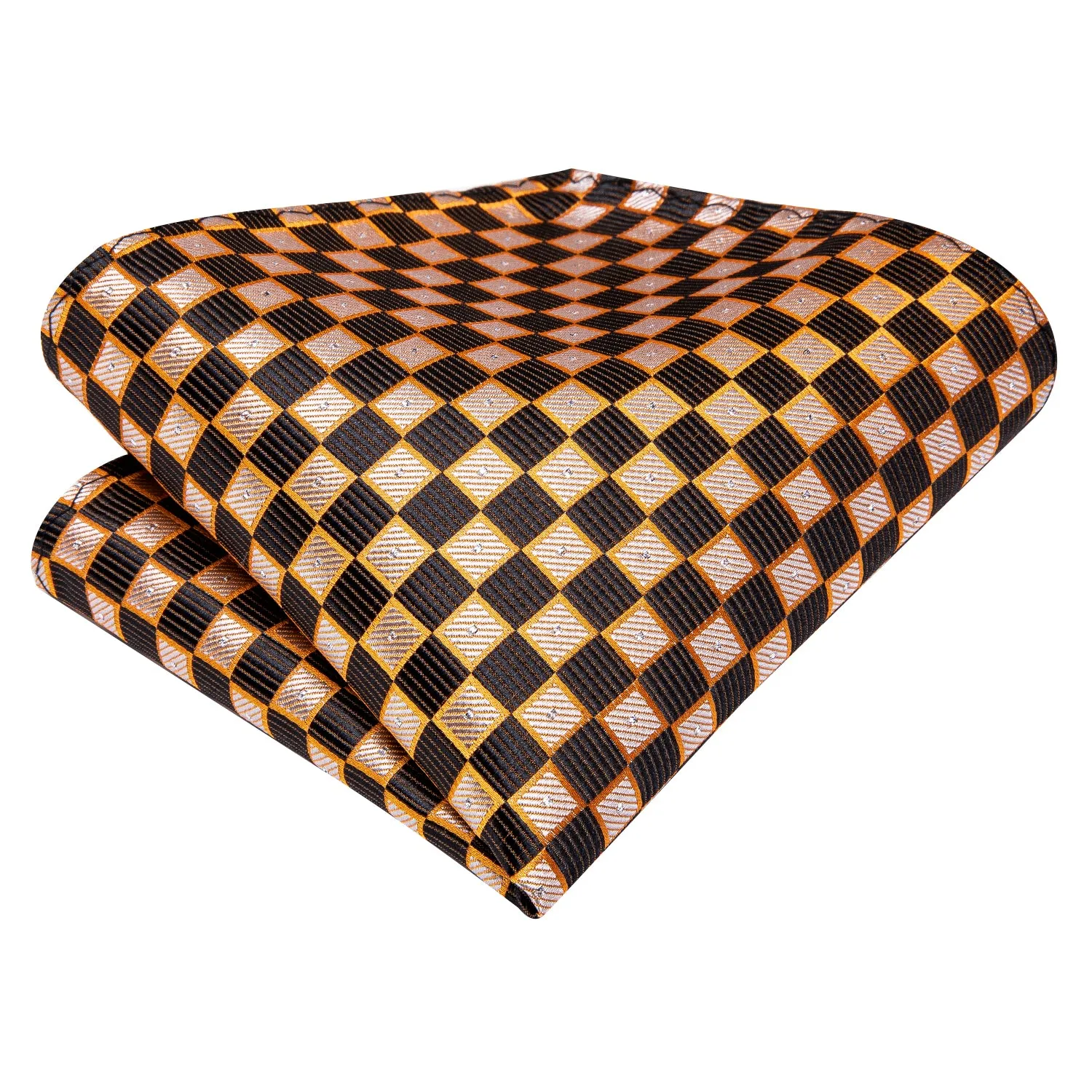 Hi-Tie Necktie Yellow Brown Plaid Mens Tie Pocket Square Cufflinks Set