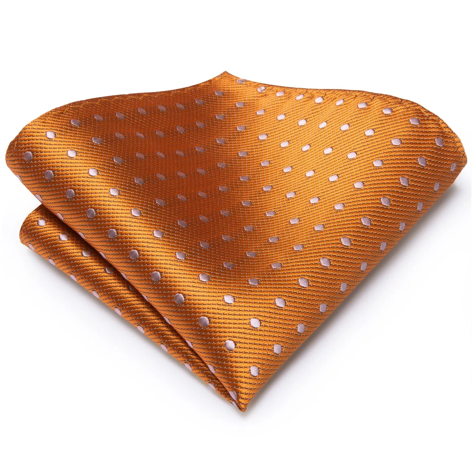 Hi-Tie Orange Snow Polka Dot Necktie Pocket Square Cufflinks Set