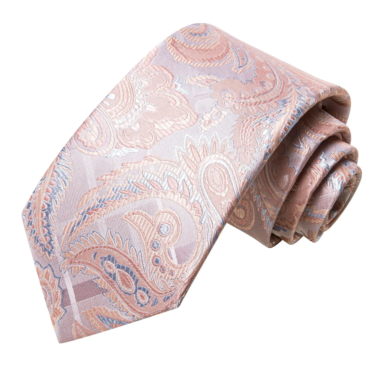 Hi-Tie Pink Paisley 67 Inches Extra Long Tie Handkerchief Cufflinks Set