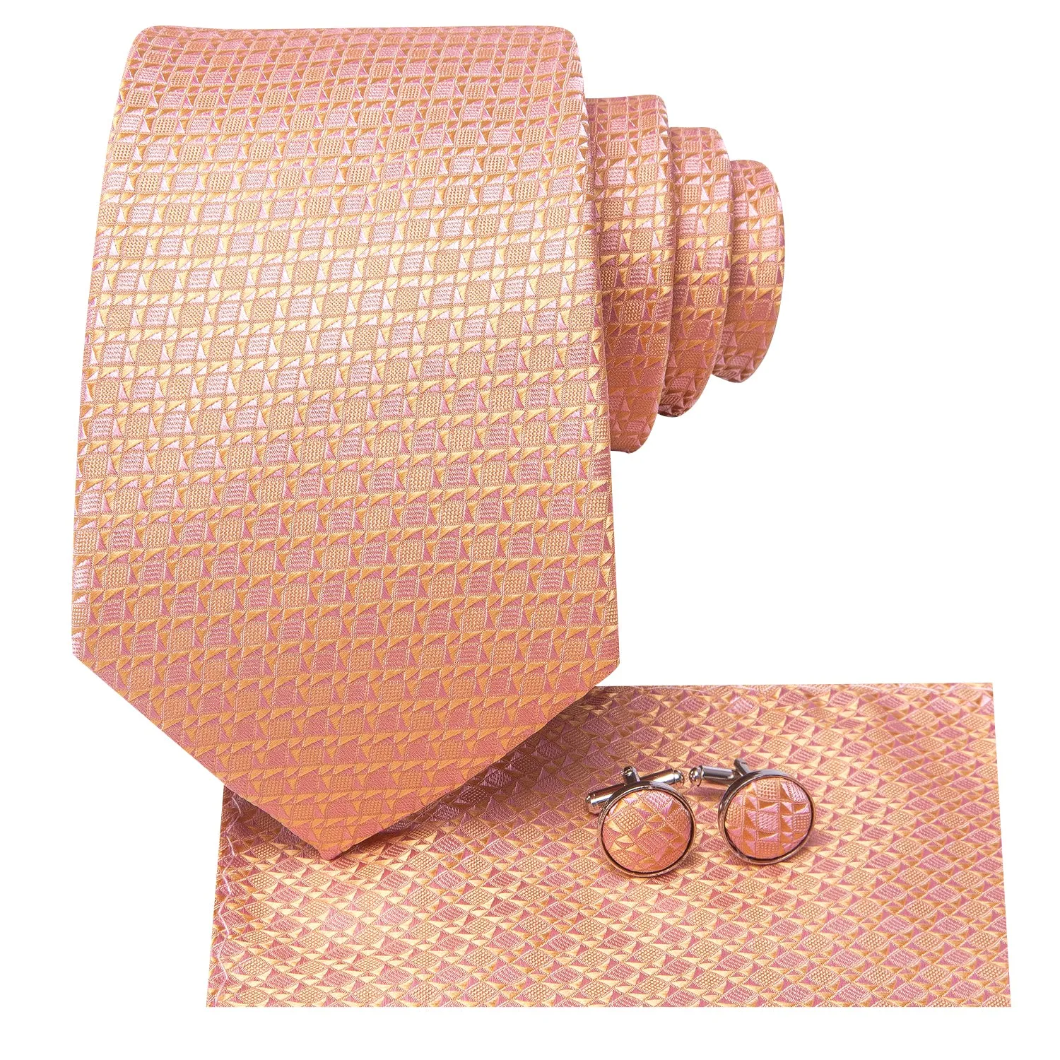 Hi-Tie Pink Yellow Novelty Men's Tie Pocket Square Cufflinks Set