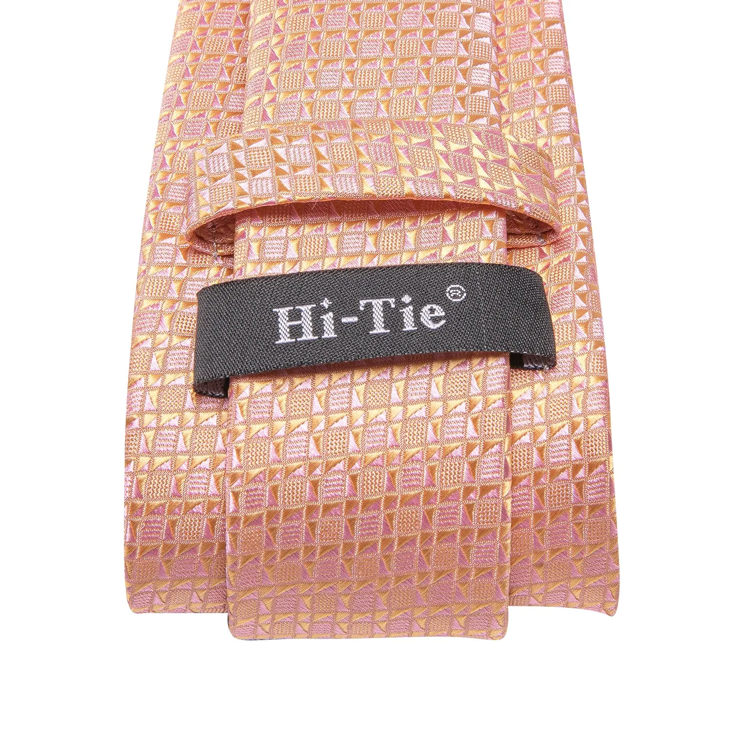 Hi-Tie Pink Yellow Novelty Men's Tie Pocket Square Cufflinks Set