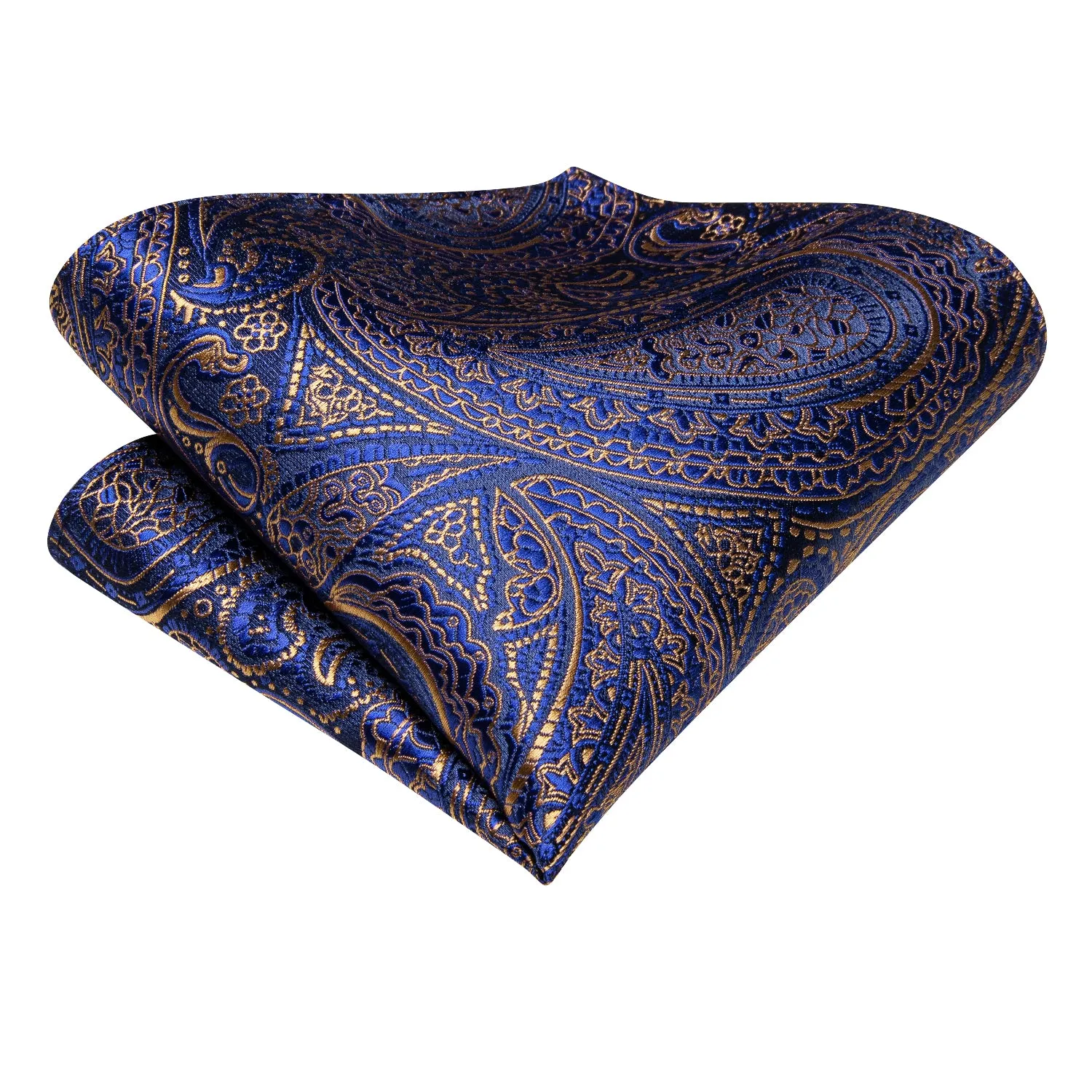 Hi-Tie Royal Blue Golden Paisley Necktie Pocket Square Cufflinks Set