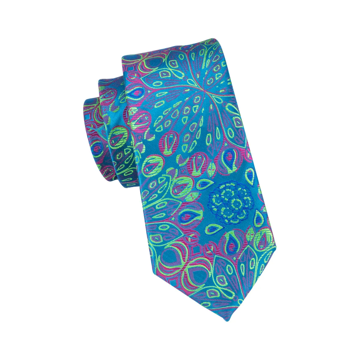 Hi-Tie Teal Blue Necktie Green Floral Tie Pocket Square Cufflinks Set