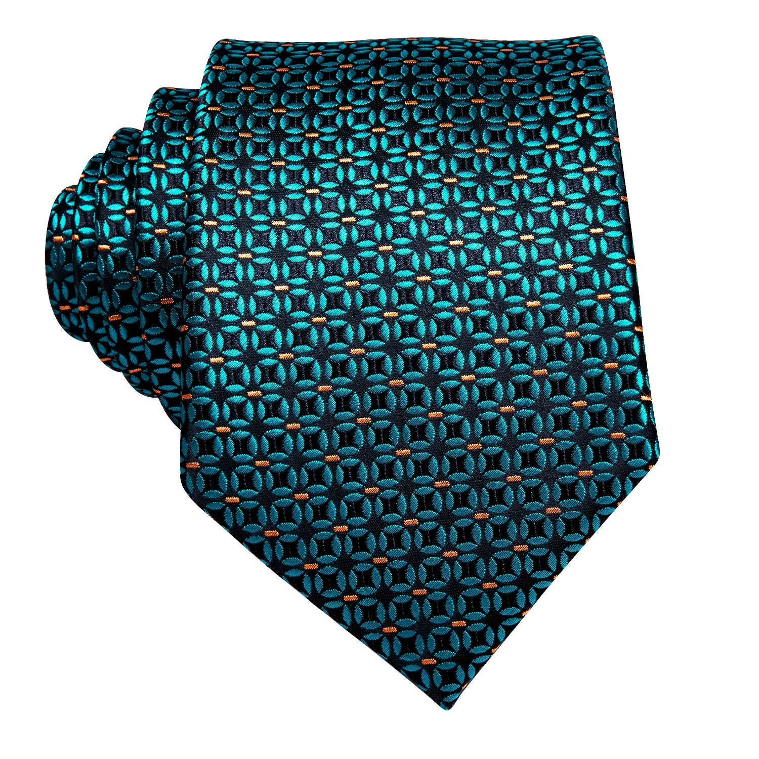 Hi-Tie Turquoise Green Tie Polka Dot Tie Pocket Square Cufflinks Set