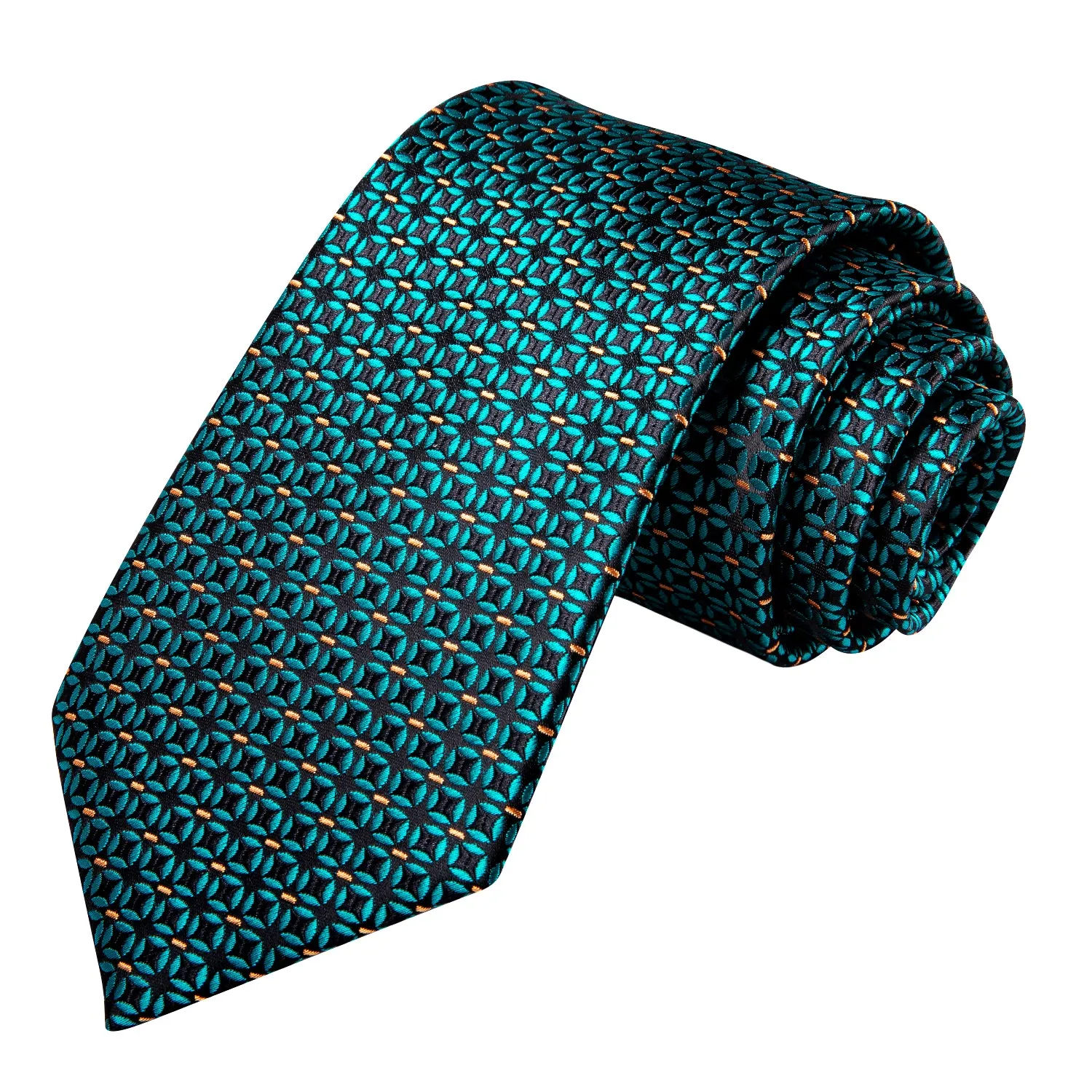 Hi-Tie Turquoise Green Tie Polka Dot Tie Pocket Square Cufflinks Set