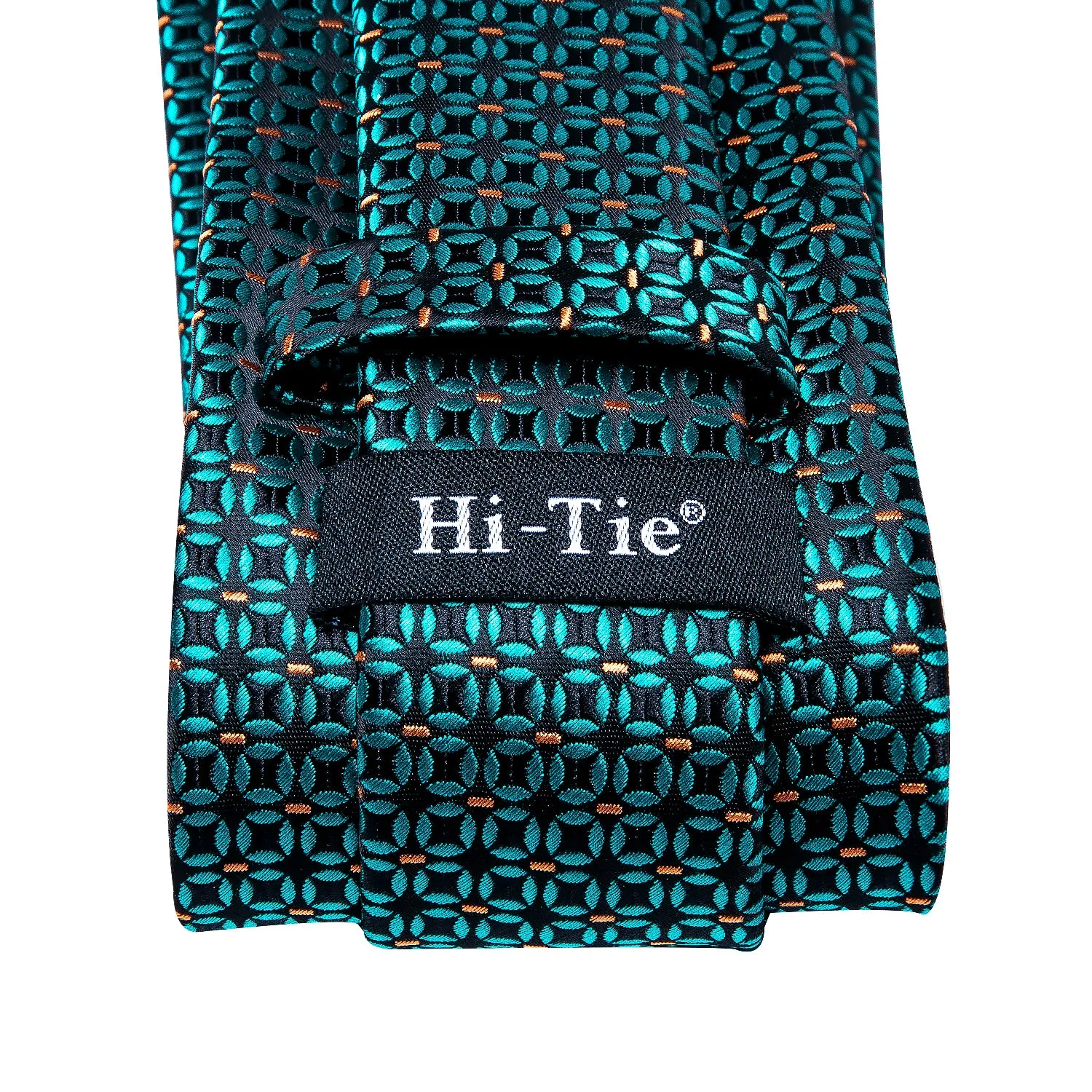 Hi-Tie Turquoise Green Tie Polka Dot Tie Pocket Square Cufflinks Set