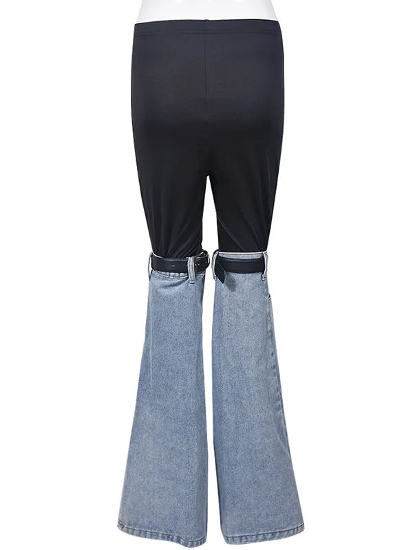 High Waisted Belted Split-Joint Flared Trousers