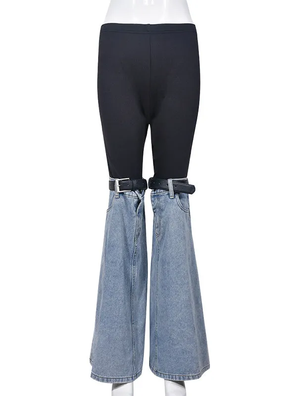 High Waisted Belted Split-Joint Flared Trousers