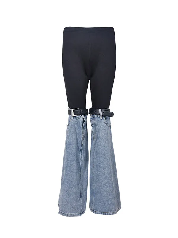 High Waisted Belted Split-Joint Flared Trousers