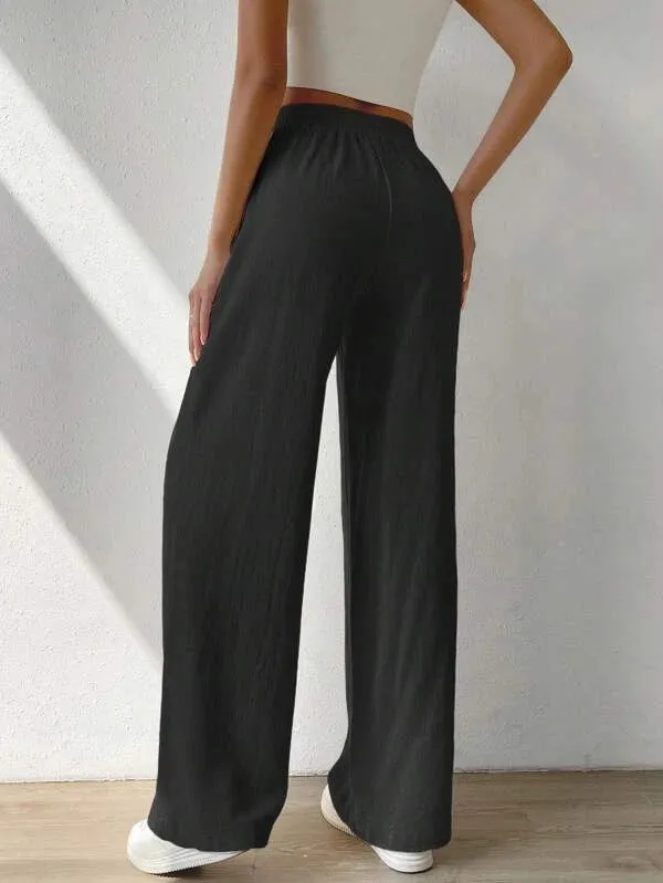 High Waisted Loose Elasticity Solid Color Split-Joint Pants Trousers