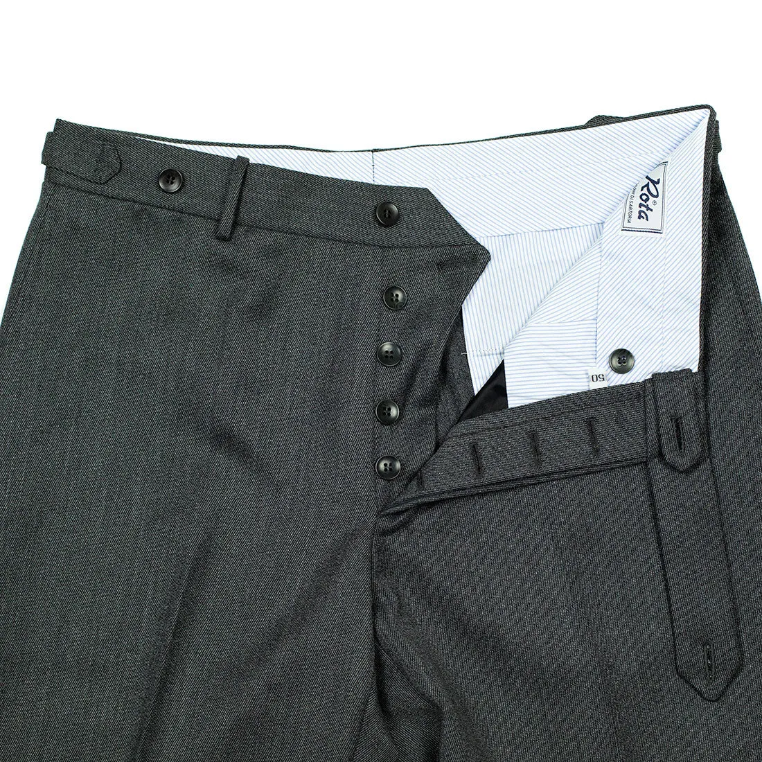 Higher-rise grey melange cavalry twill wool trousers (restock)