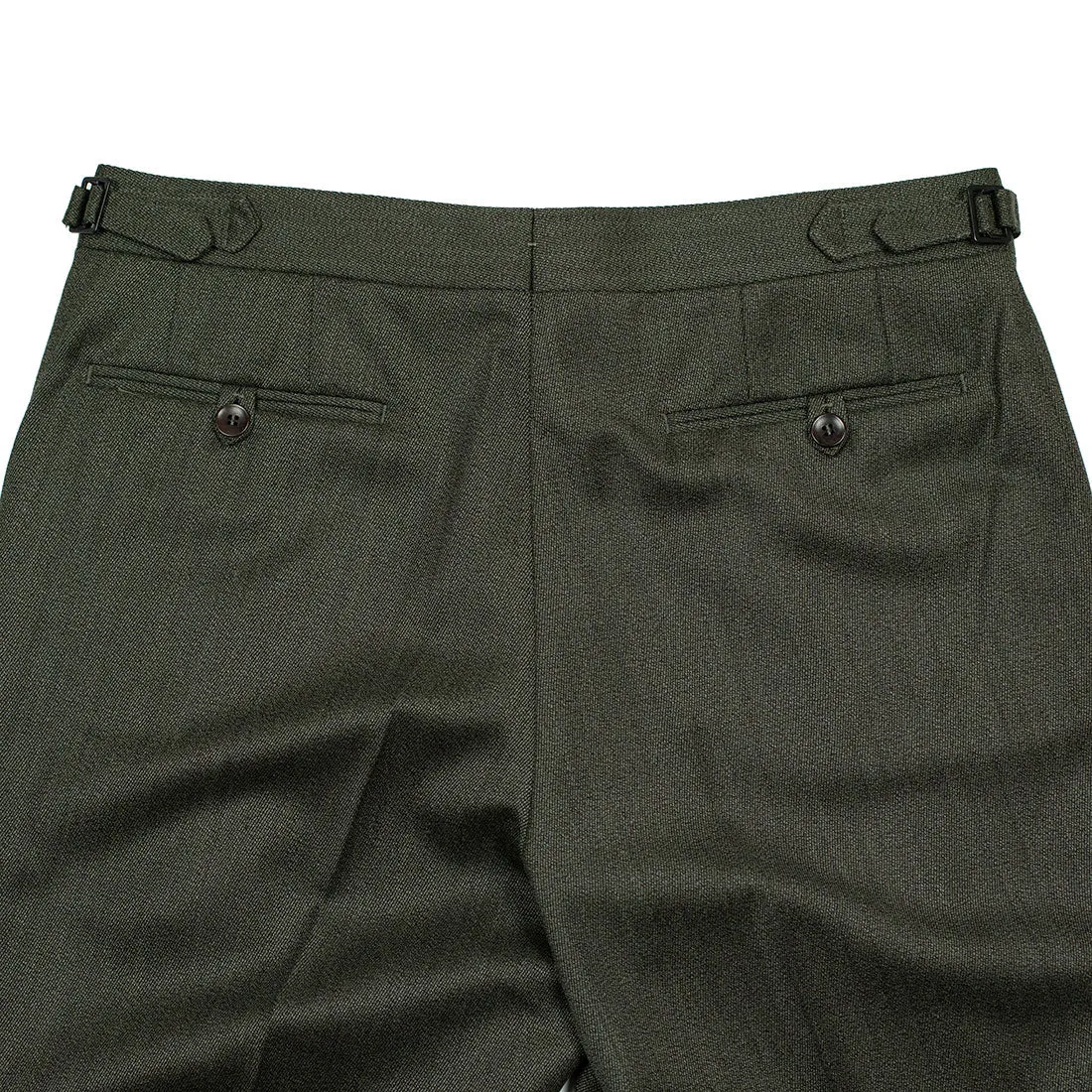 Higher-rise Olive Green Melange cavalry twill wool trousers (restock)