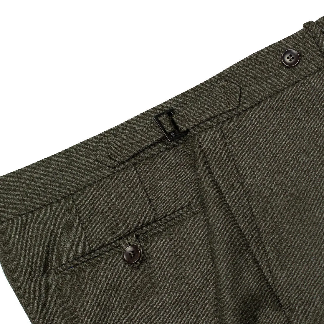 Higher-rise Olive Green Melange cavalry twill wool trousers (restock)