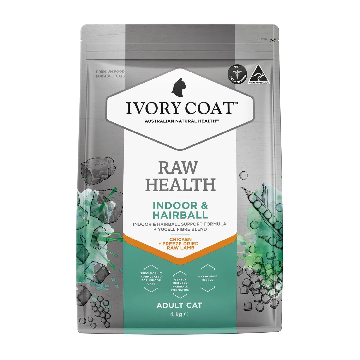 Ivory Coat Raw Health Indoor & Hairball Adult Dry Cat Food