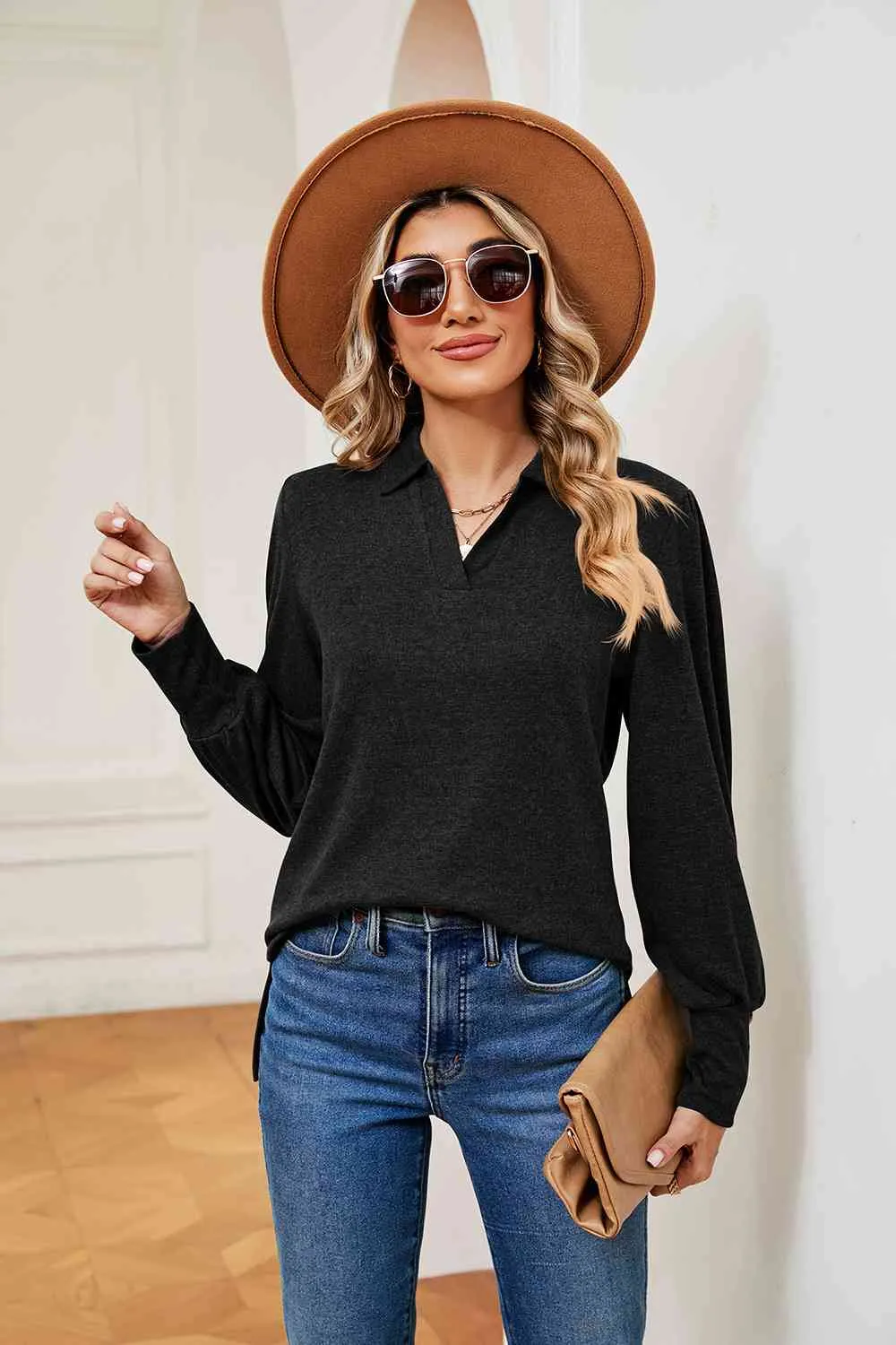 Johnny Collar Long Sleeve Top