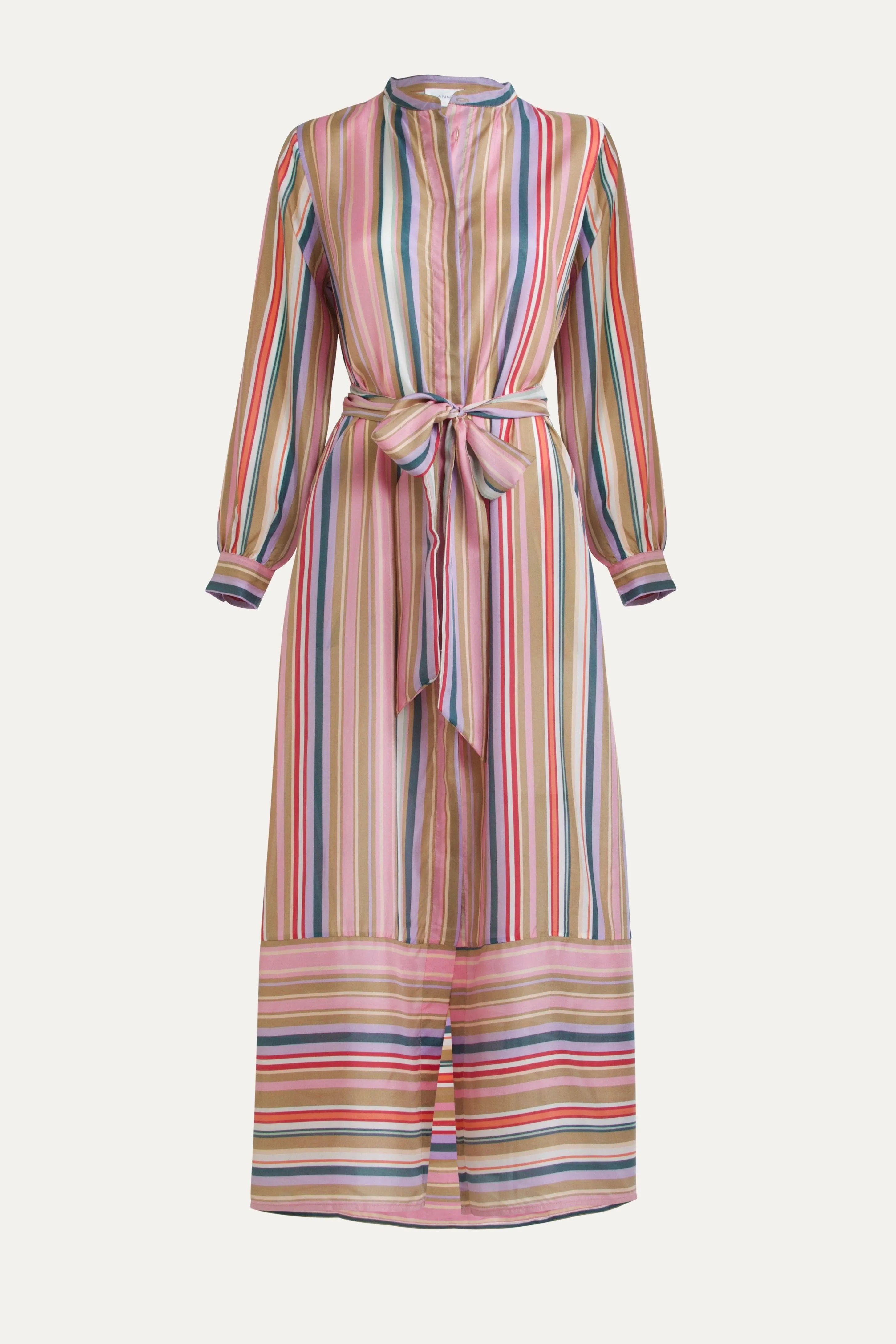 Kayla Multi-Stripe Silk Shirt Dress