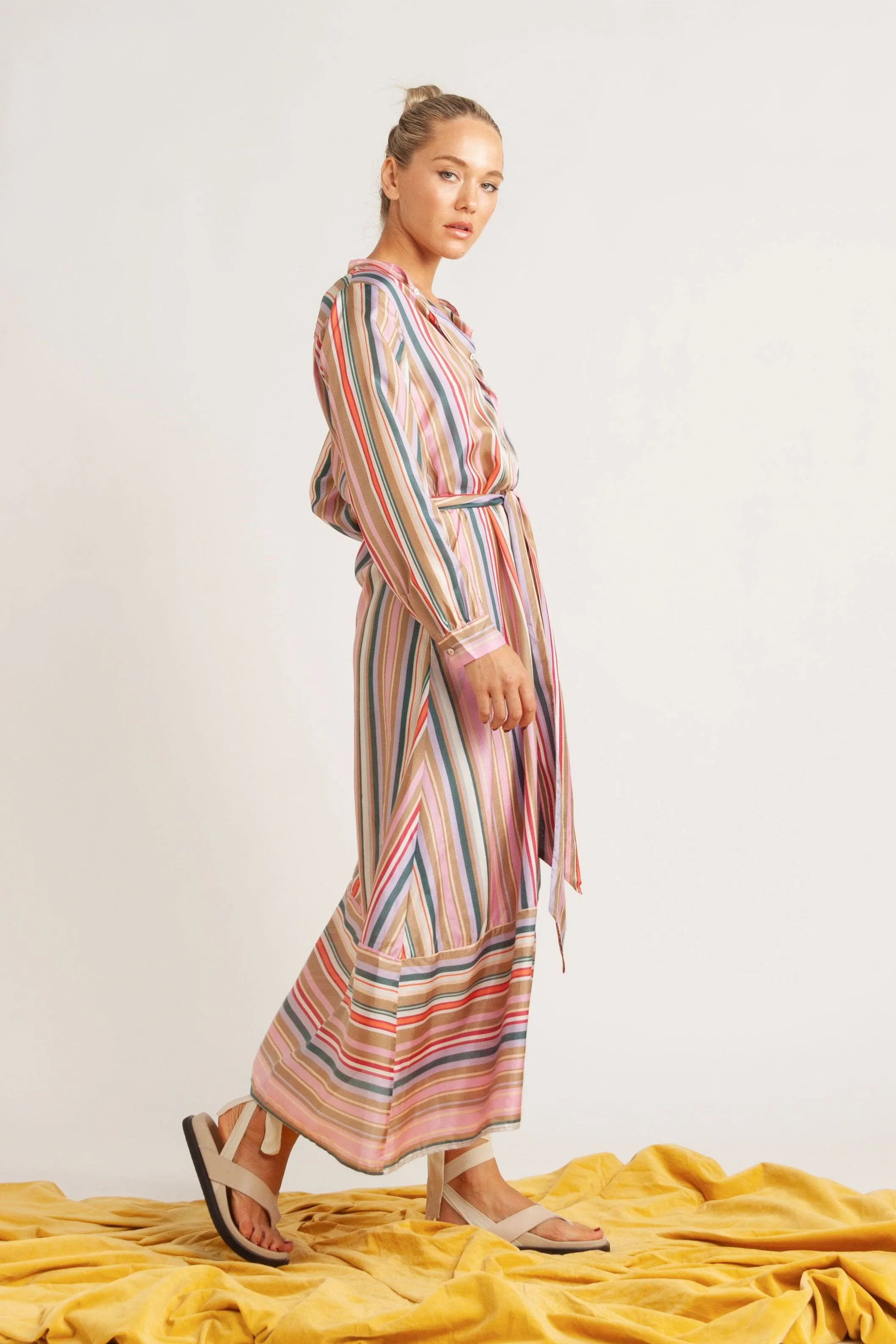 Kayla Multi-Stripe Silk Shirt Dress