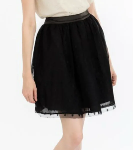 Layered Polka Dot Mesh Skirt in Black - Size S