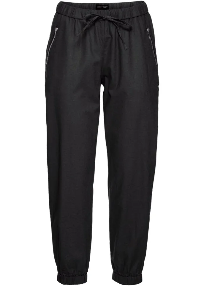 Linen trousers 7/8 Bodyflirt, black