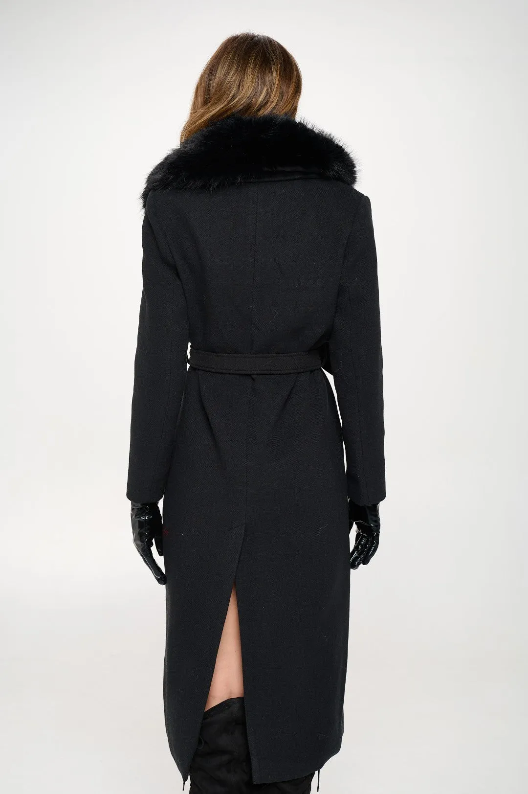 Long Classic Trench Coat with Removable Faux Fur