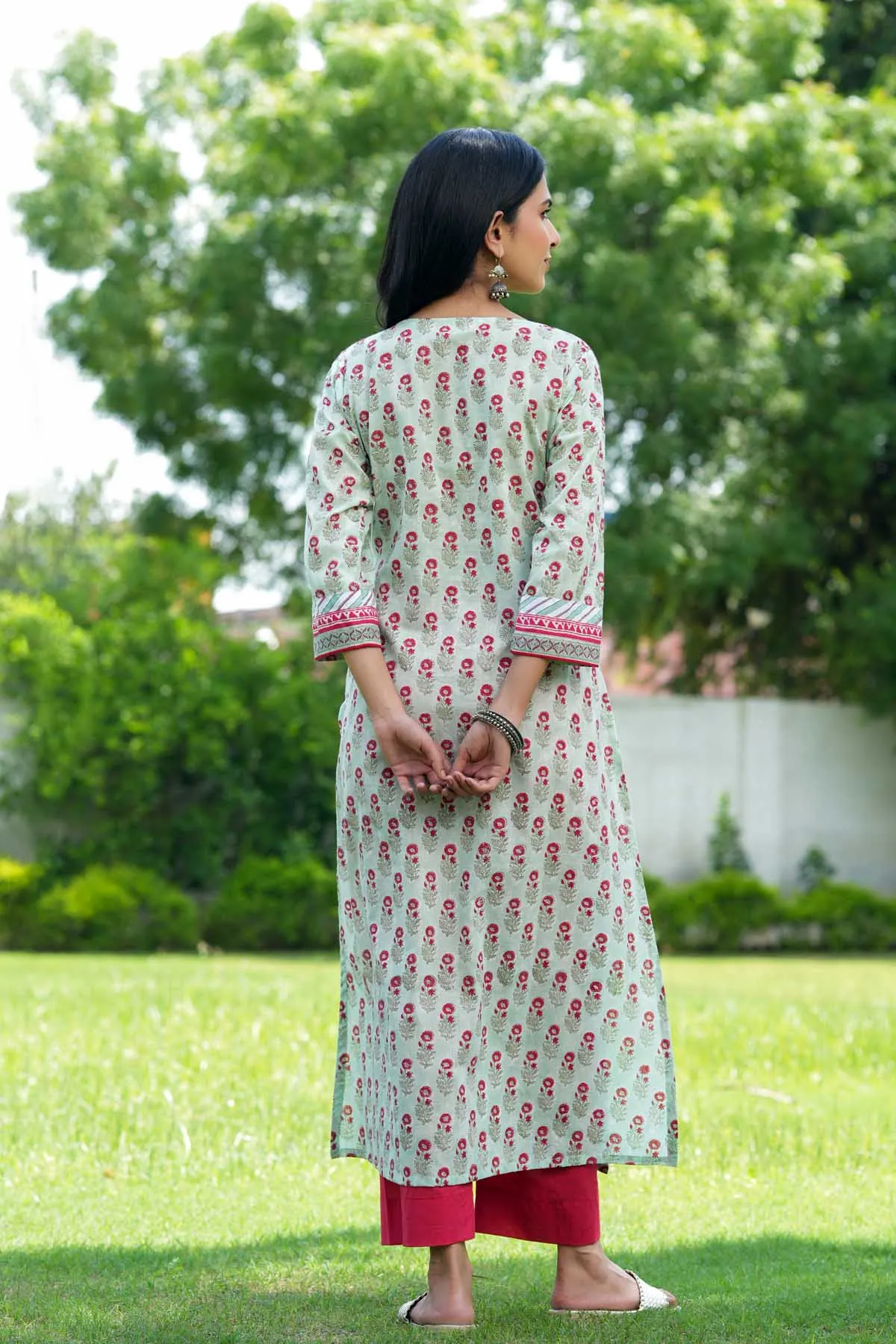 Long Length A-Line Kurta In Astringent Green Color