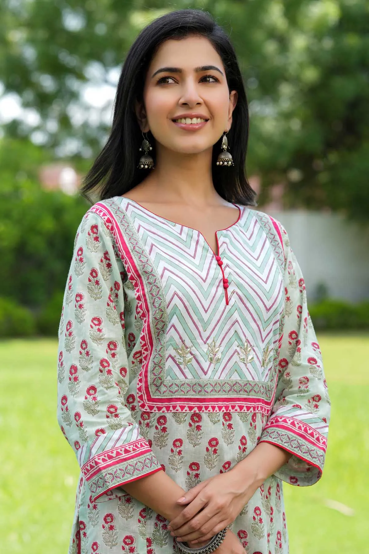 Long Length A-Line Kurta In Astringent Green Color