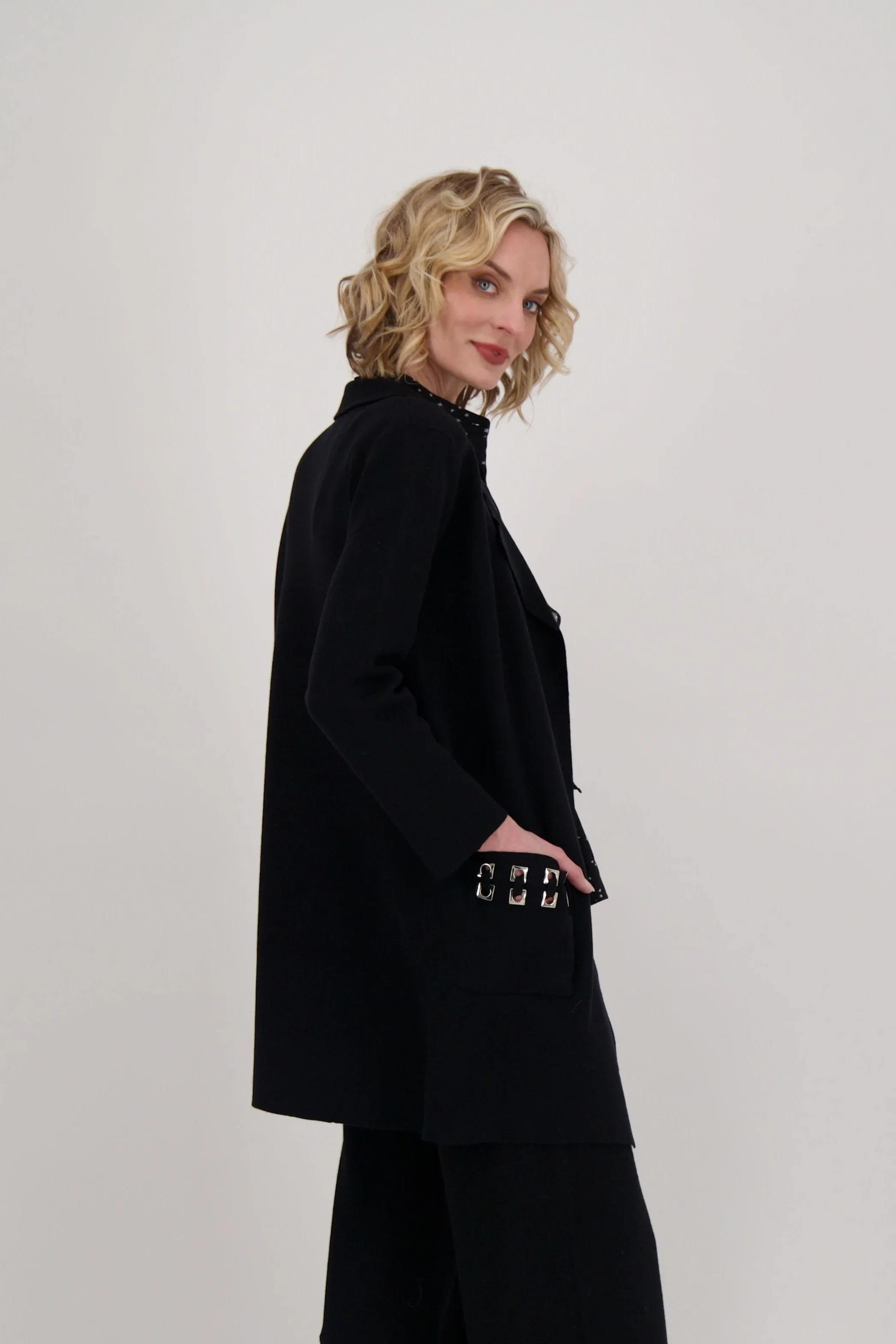 Long Line Jacket With Riveted Pocket Details