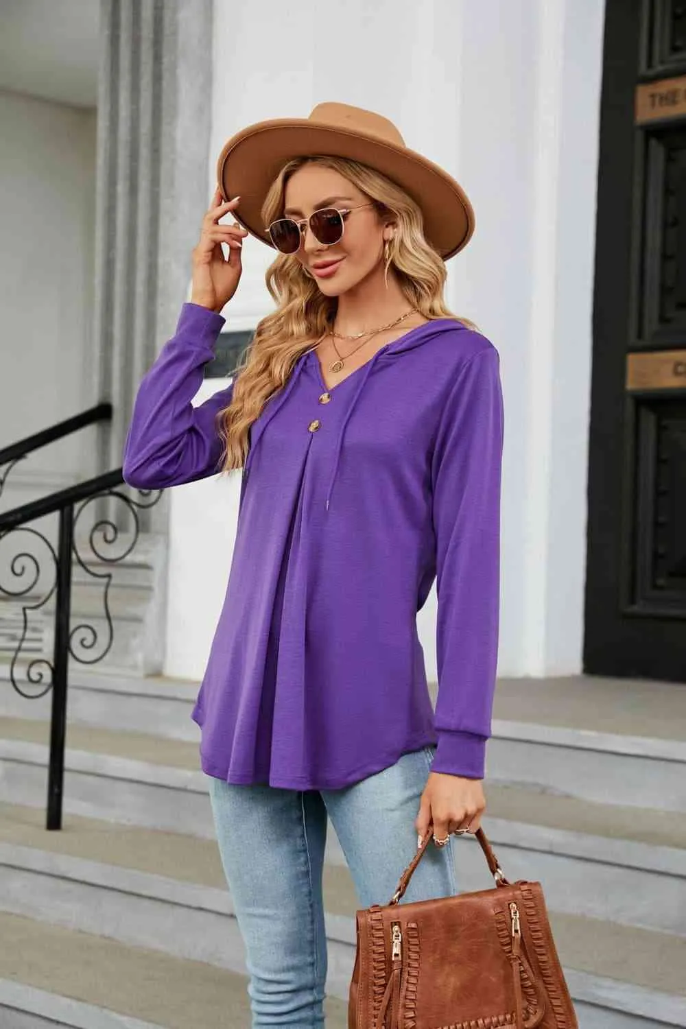 Long Sleeve Hooded Blouse