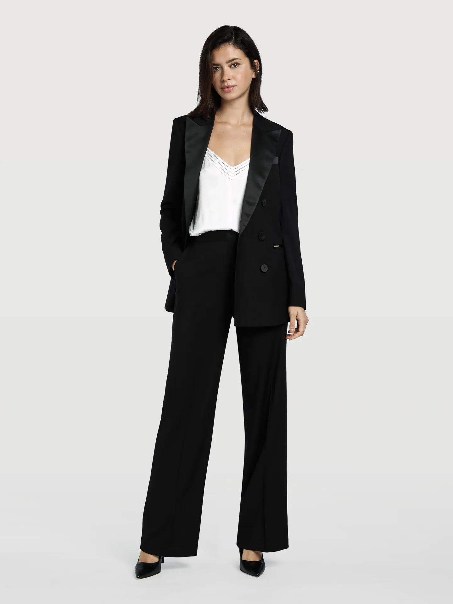 Loose Fit Black Tuxedo Trousers