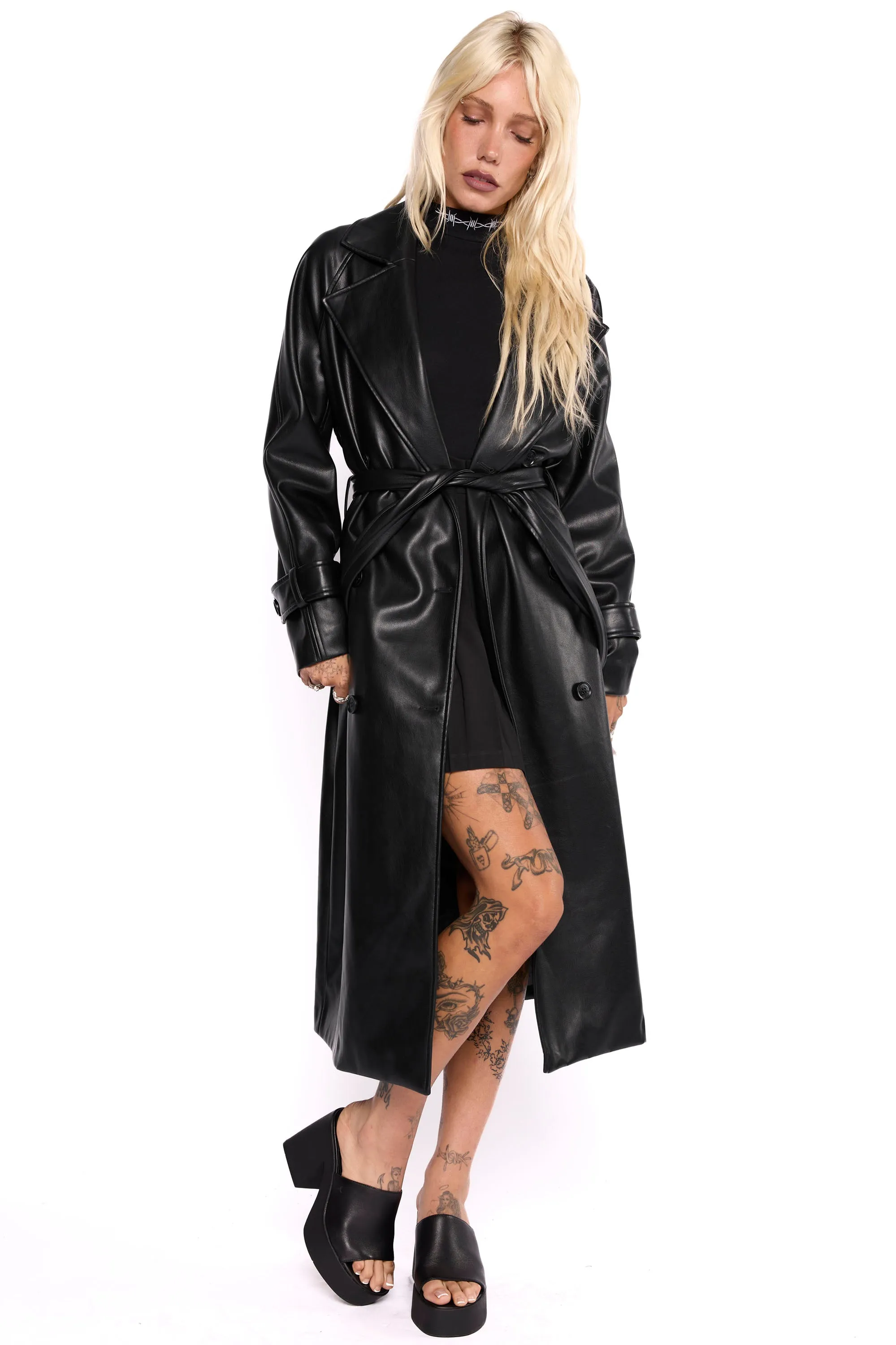 Mara Oversized Faux Leather Trench Coat