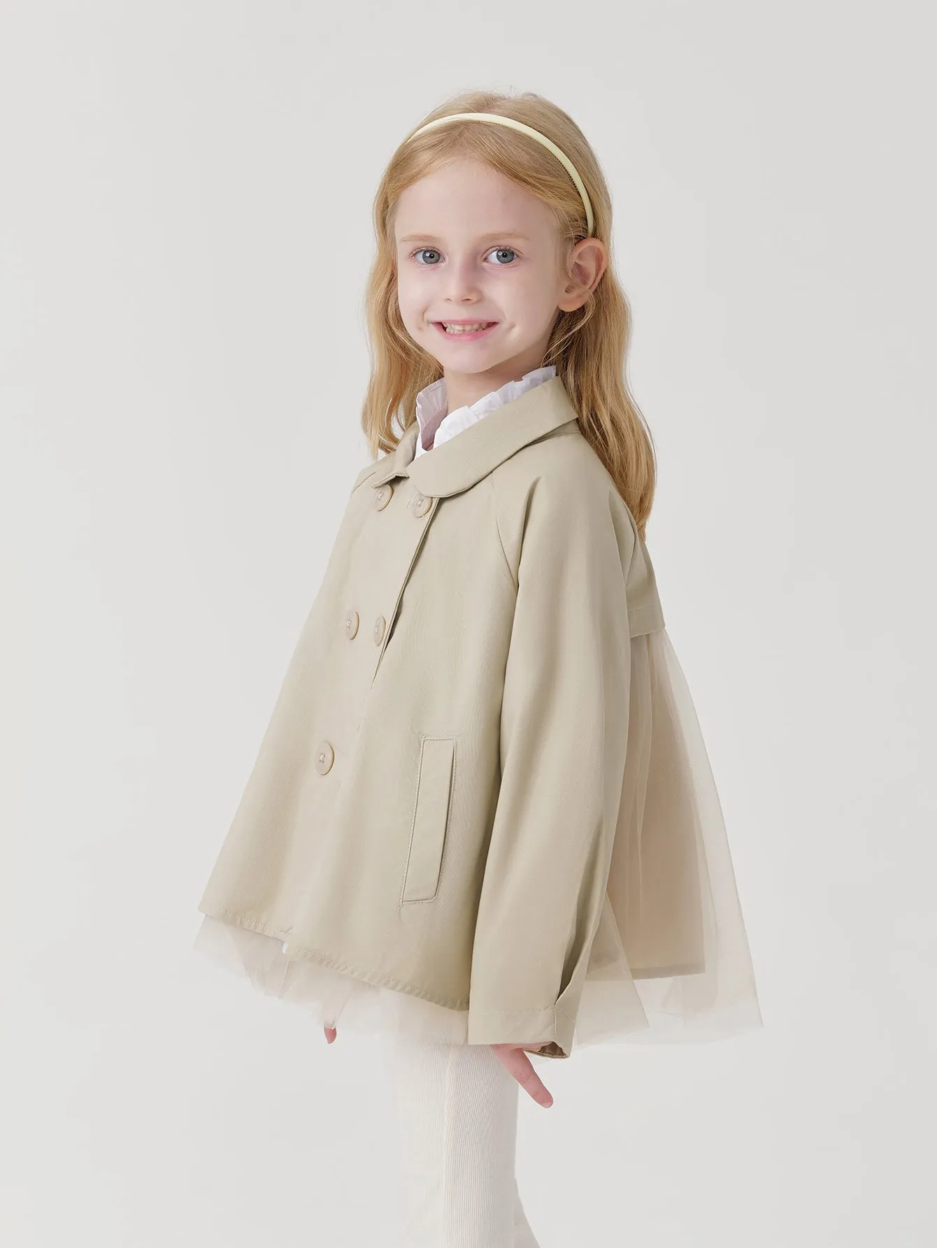 MARC & JANIE Girls Elegant British Mesh Short Trench Coat 241077