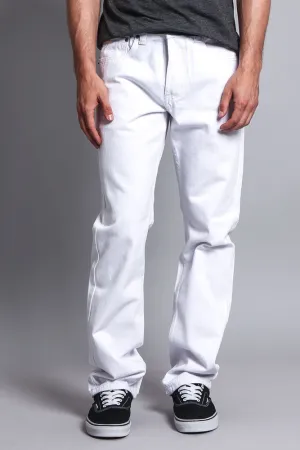 Men's Straight Fit Colored Denim Jeans (White)