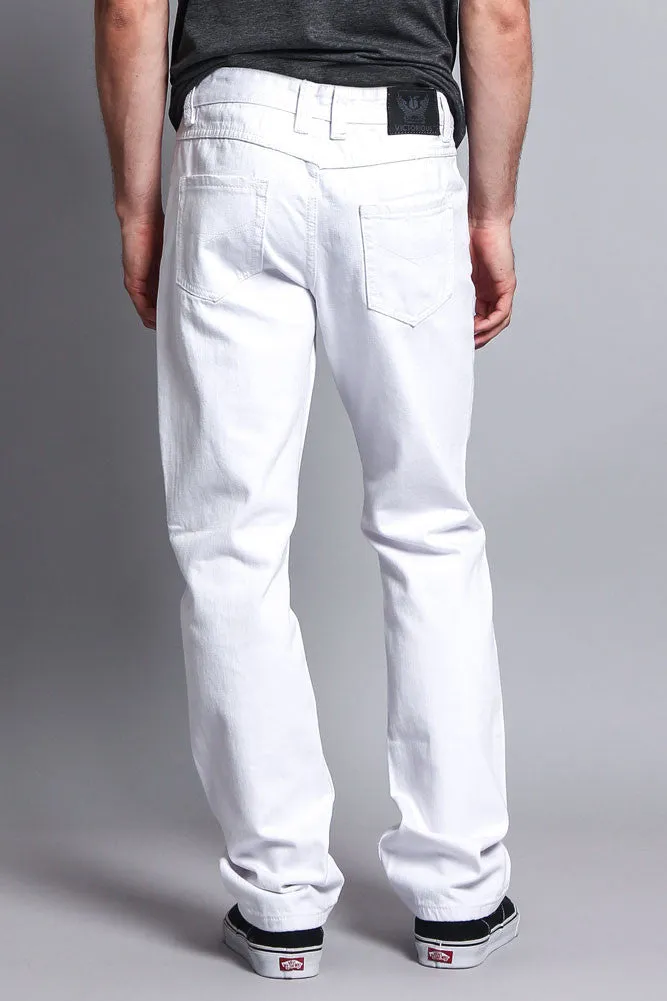 Men's Straight Fit Colored Denim Jeans (White)