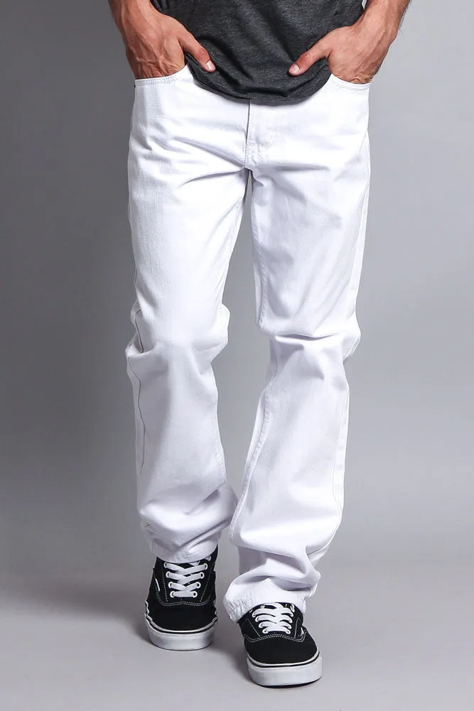 Men's Straight Fit Colored Denim Jeans (White)