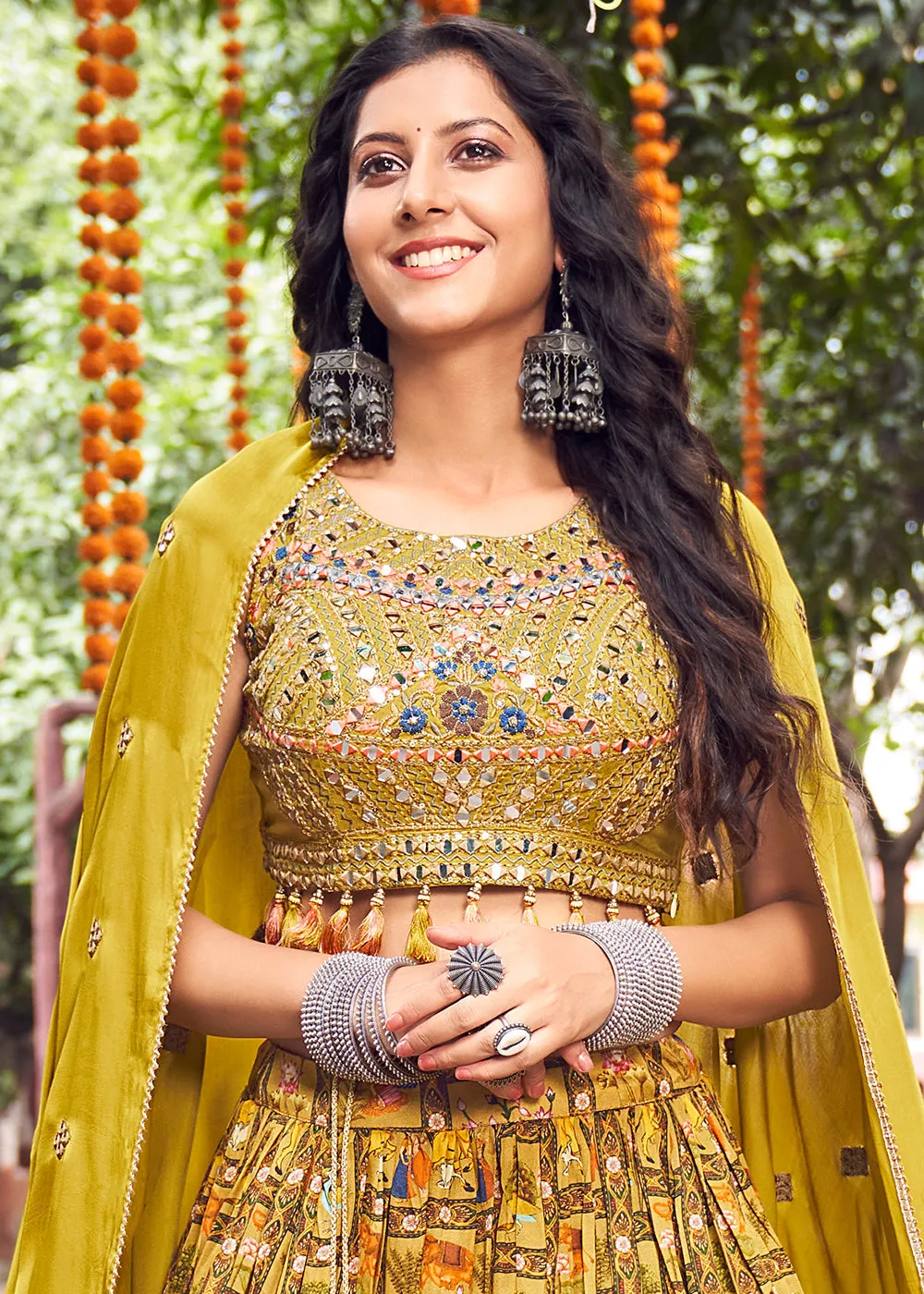 Mustard Yellow Ready to Wear Designer Silk Lehenga Choli