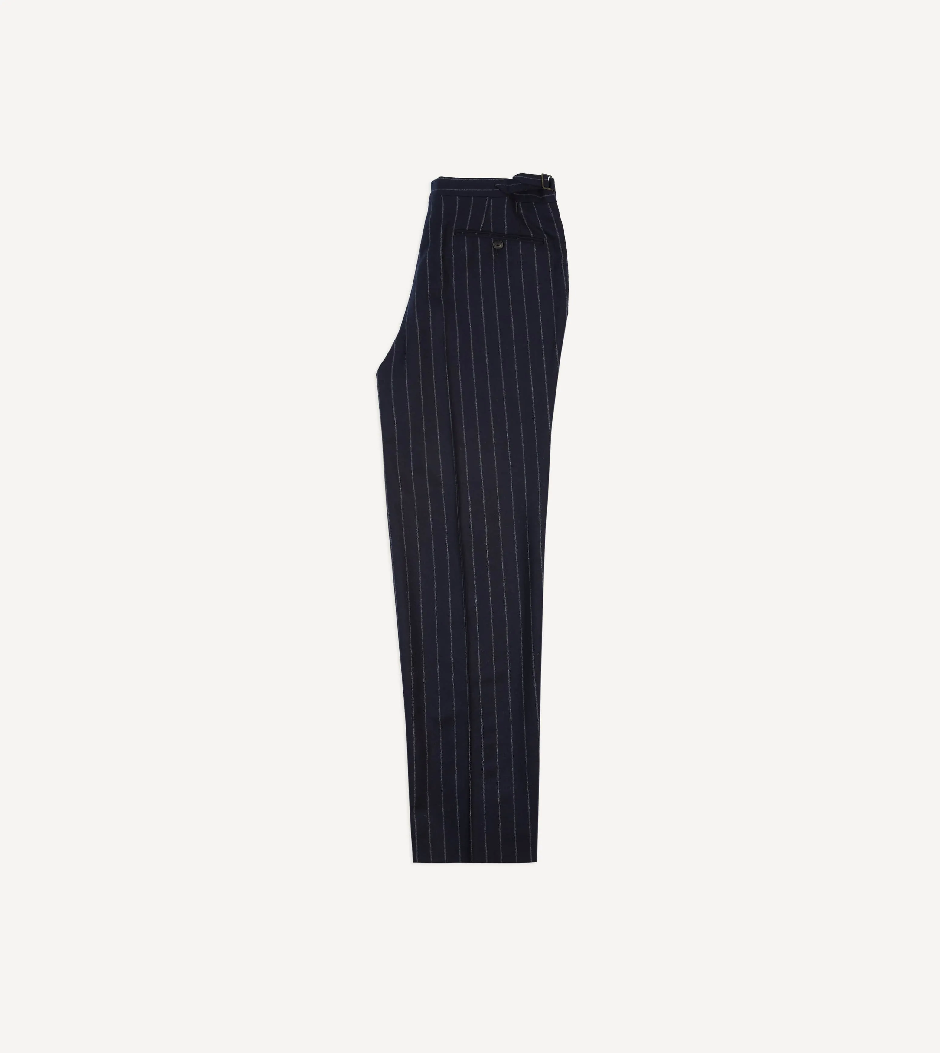 Navy Chalkstripe Wool Flannel Flat Front Trouser