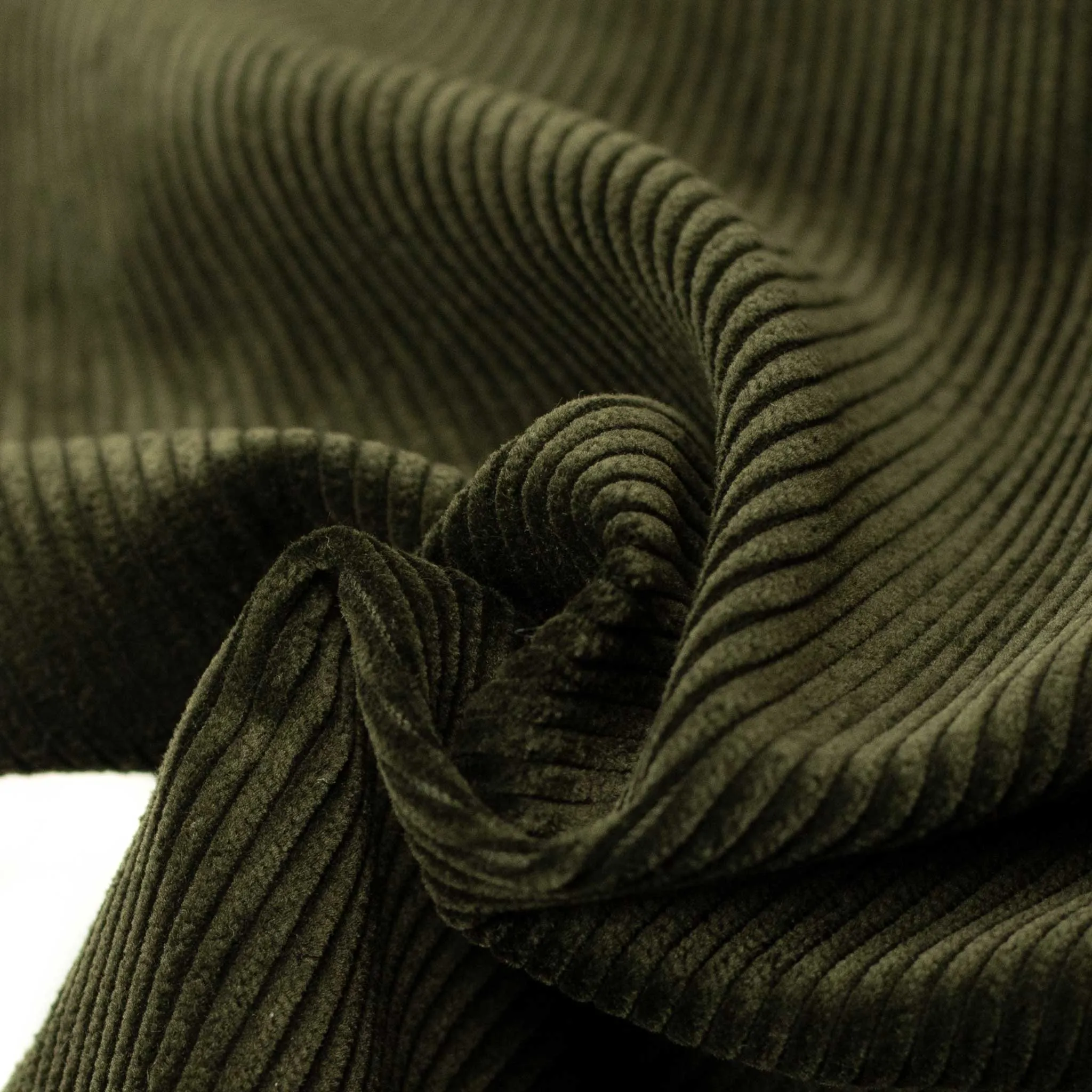 One pleat trousers in dark olive wide wale cotton corduroy