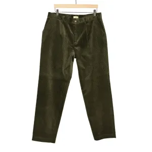 One pleat trousers in dark olive wide wale cotton corduroy