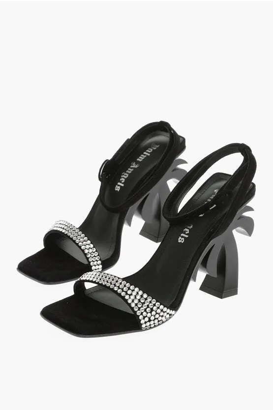 Palm Angels Leather Sandals With Rhinestones And Statement Heel