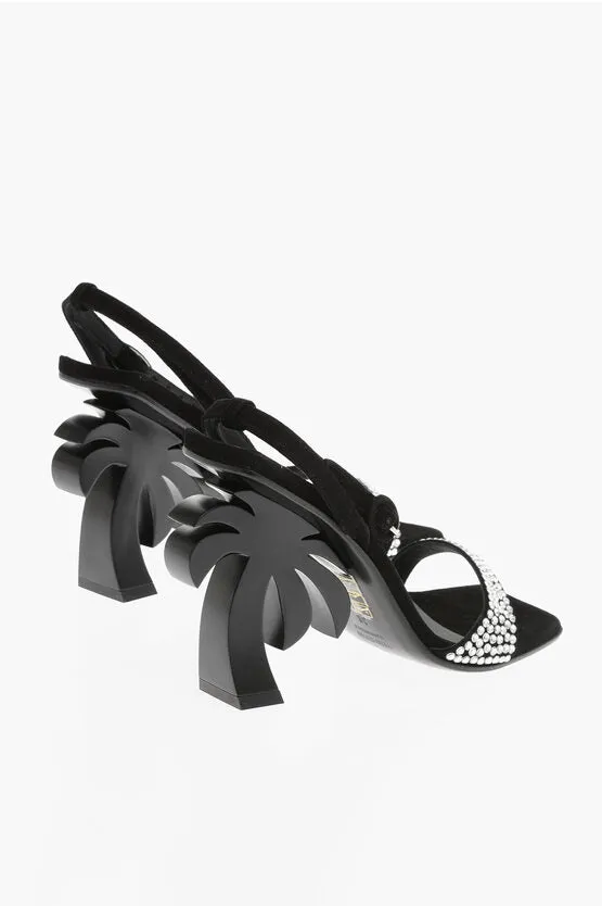 Palm Angels Leather Sandals With Rhinestones And Statement Heel