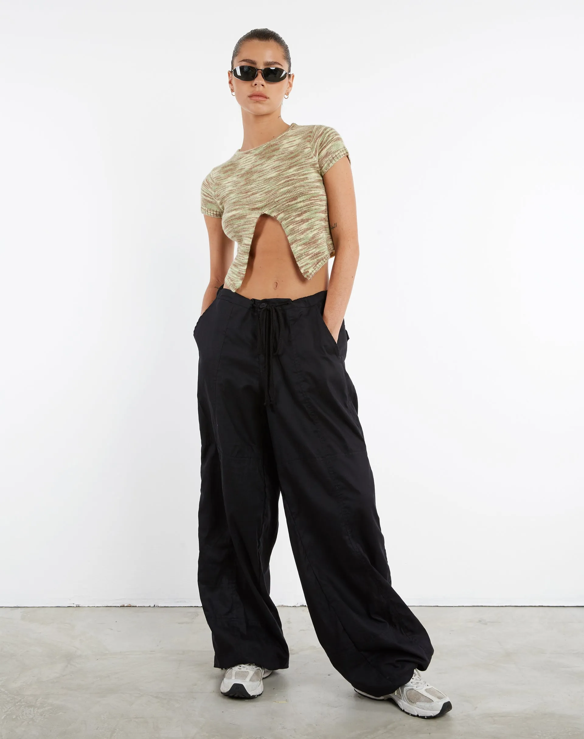 Phil Wide Leg Trouser in Cotton Rami Black