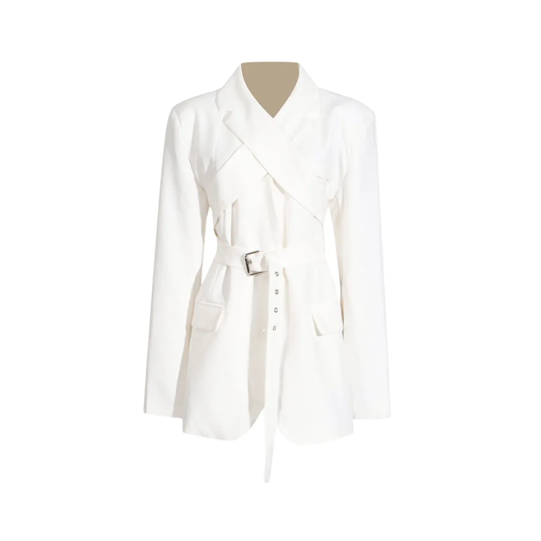 Pre Order:  Solid Cross Collar Long Sleeved Blazer