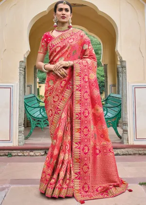 Punch Pink Dola Silk Saree with Beautiful Embroidery work: Wedding Edition