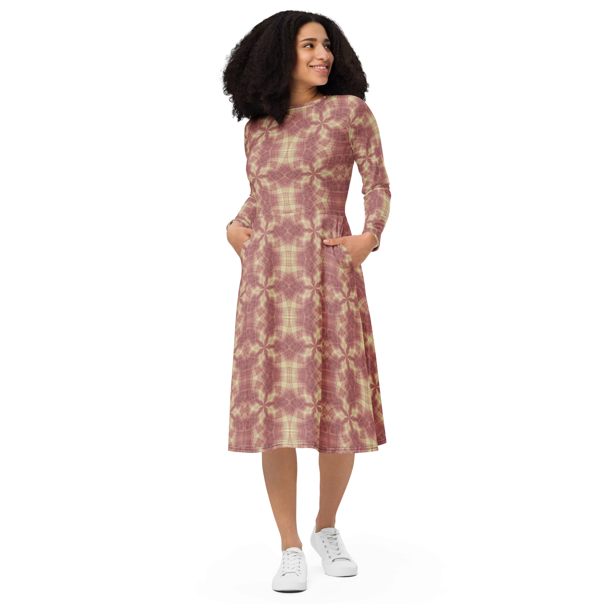 Recursia Argyle Rewired II Long Sleeve Midi Dress In Pink