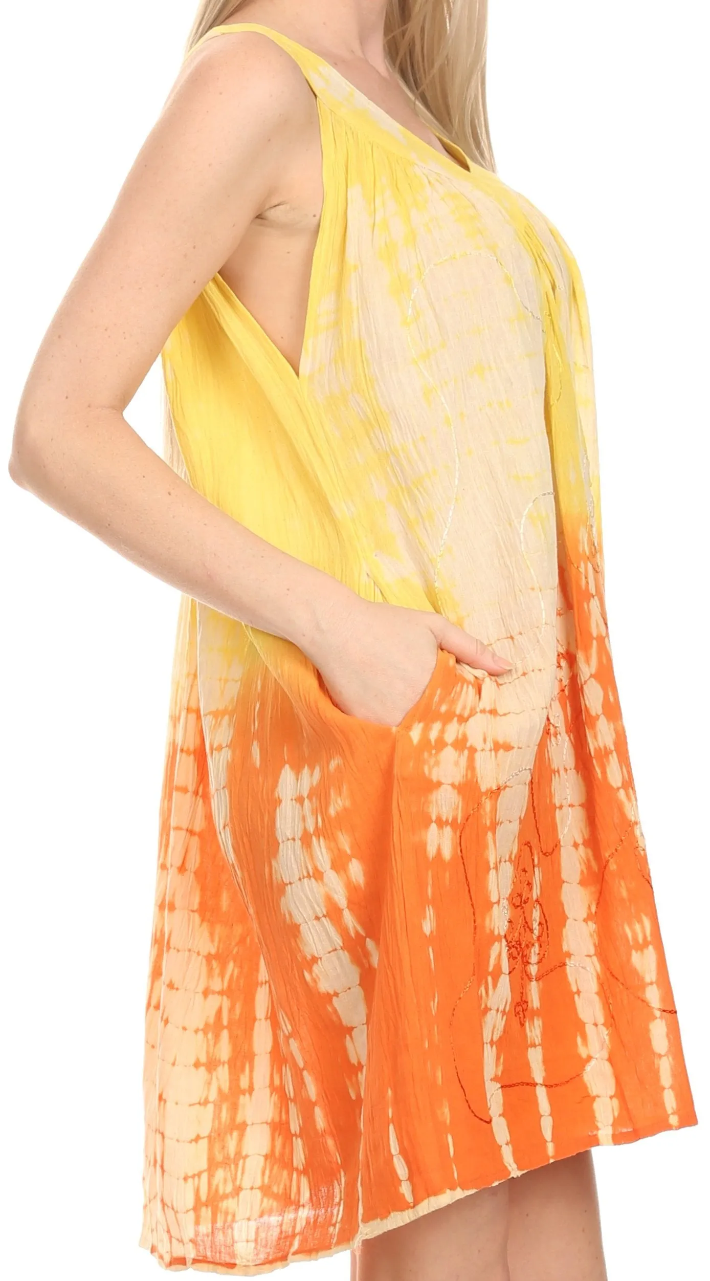 Sakkas  Amber Rose Sleeveless V-Neck Embroidered Ombre Tie Dye Tank Top Blouse / Tunic