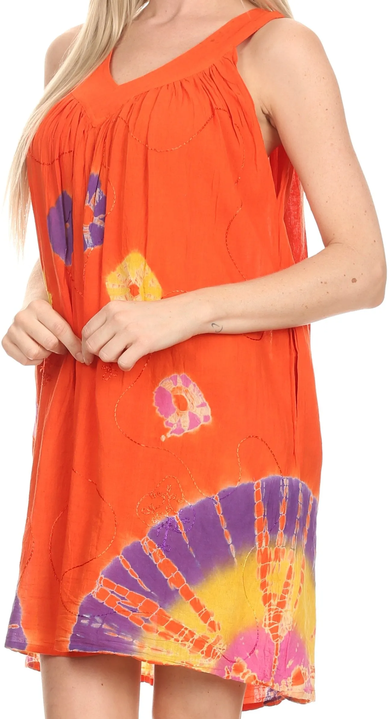 Sakkas  Amber Rose Sleeveless V-Neck Embroidered Ombre Tie Dye Tank Top Blouse / Tunic