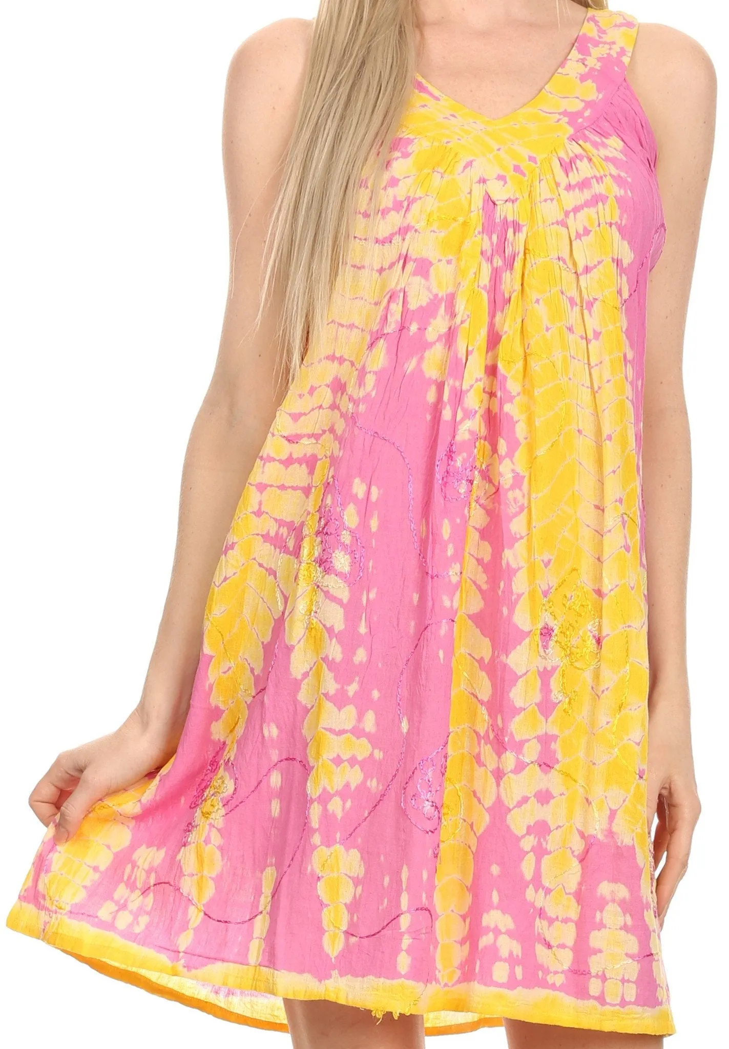 Sakkas  Amber Rose Sleeveless V-Neck Embroidered Ombre Tie Dye Tank Top Blouse / Tunic