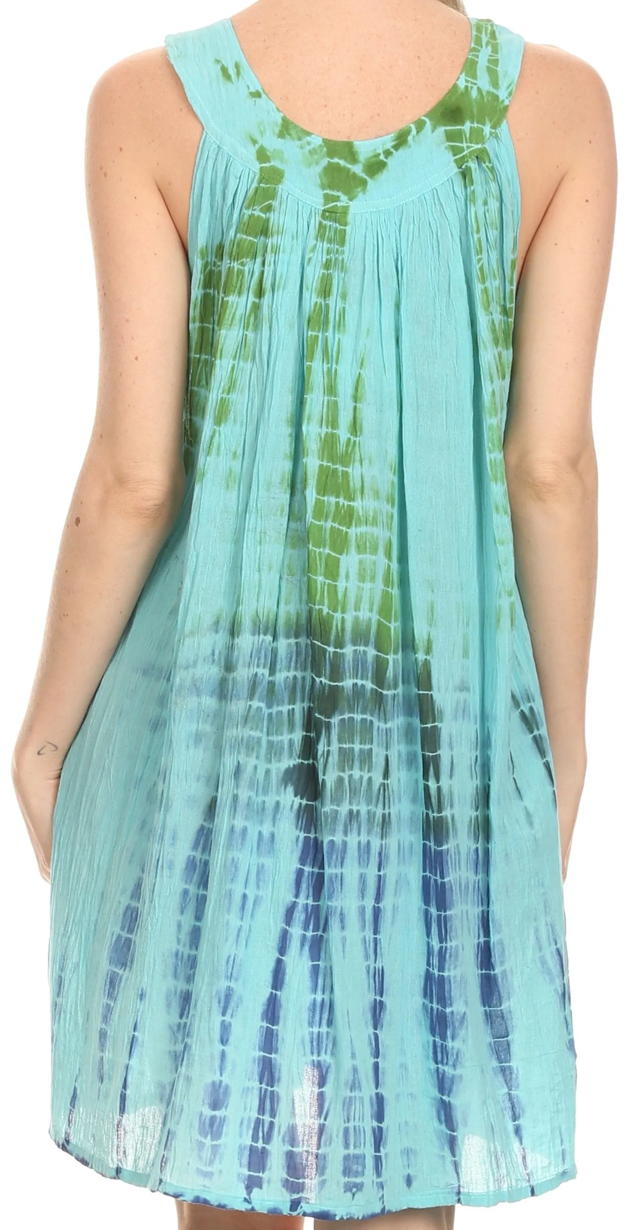 Sakkas  Amber Rose Sleeveless V-Neck Embroidered Ombre Tie Dye Tank Top Blouse / Tunic