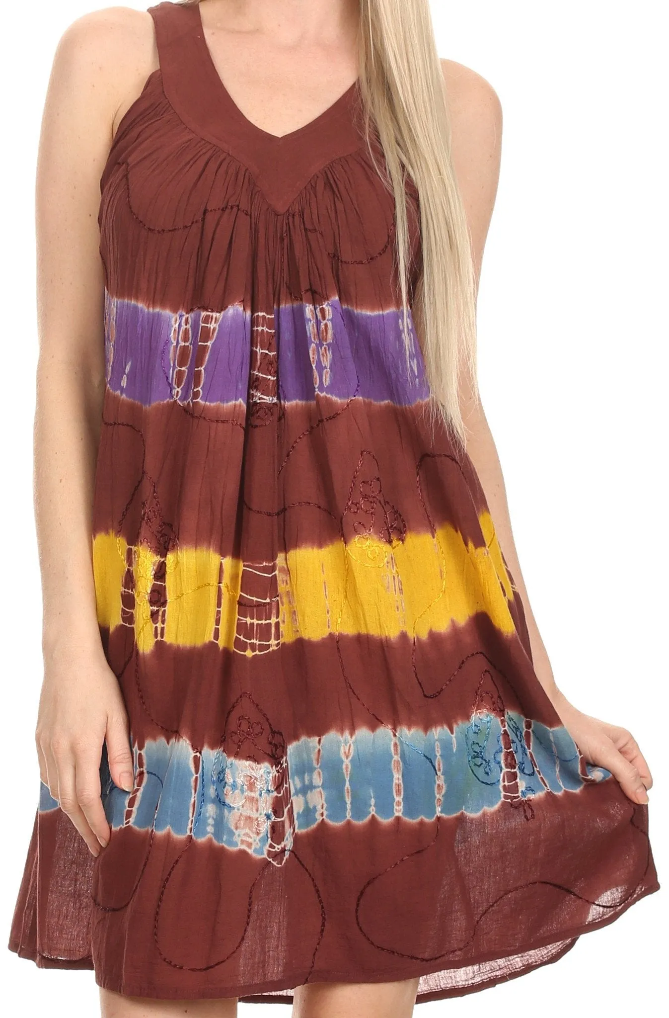 Sakkas  Amber Rose Sleeveless V-Neck Embroidered Ombre Tie Dye Tank Top Blouse / Tunic